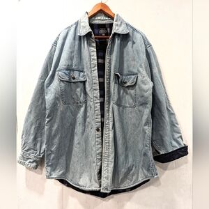 VINTAGE cozy fleece lined faded denim shacket denim shirt jacket size XL